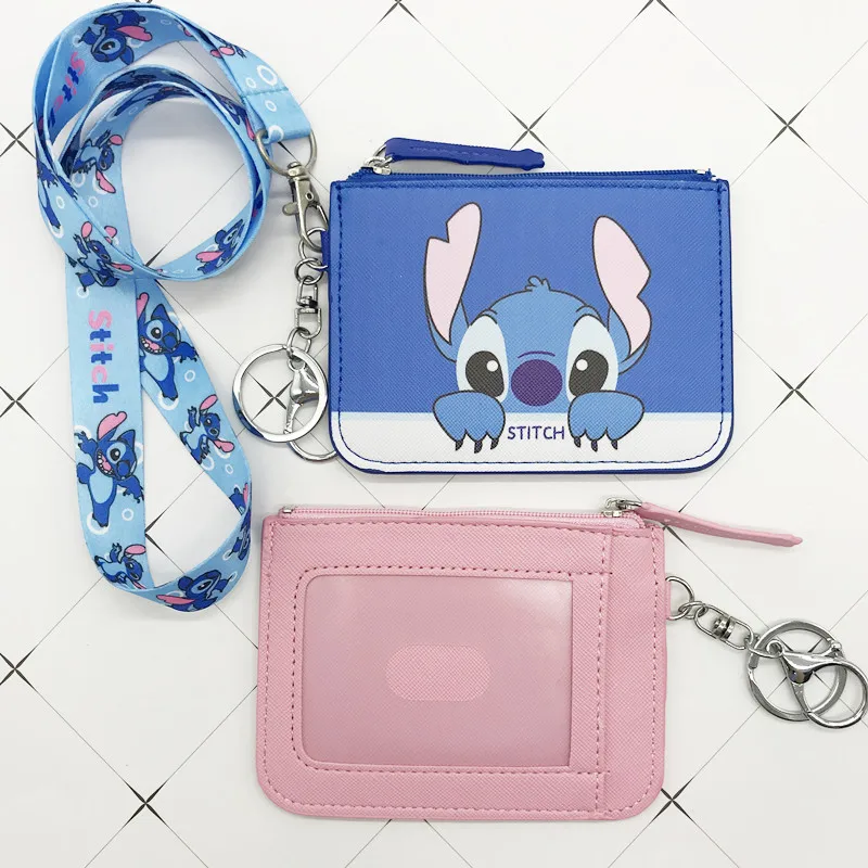 Disney Mickey Stitch Retractable Hanging Neck Card Holder Cartoon Leather Stitch ID Card Holder Bus Card Holder Gift