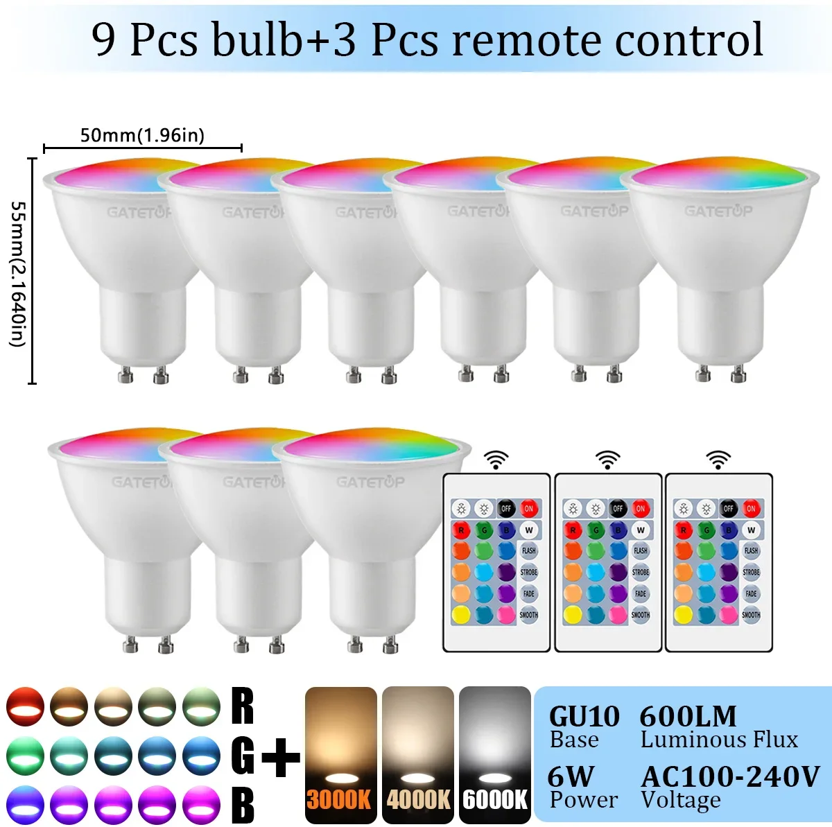 Gatetop GU10 LED Strahler RGB 6W 6