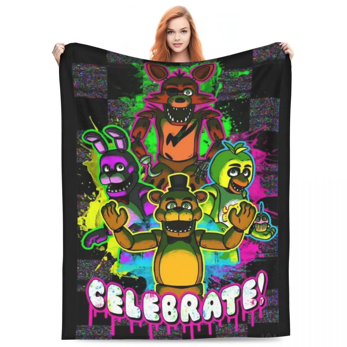 A-Five A-Nights At A-Freddy Characters Blankets Camping Flannel Bedding Throws Couch Chair Sofa Bed Bedspread Birthday Present