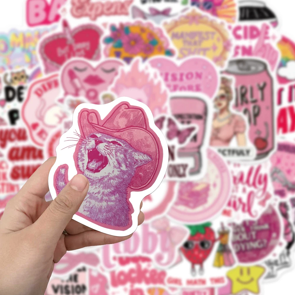 50PCS Creative Pink Rebellious Fun Cartoon Personalized Stickers DIY Phone Case Notebook Water Cup Decorative Stickers