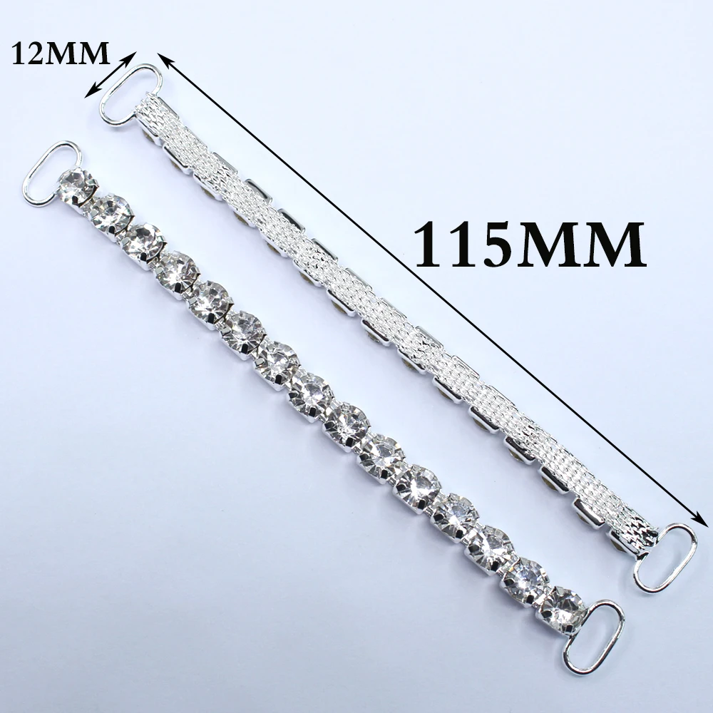 Reinforcement 2 Row 2pcs 115mm Crystal Rhinestone Bikini Connectors Buckle Metal Chain For Swimming Wear Bikini Decoration