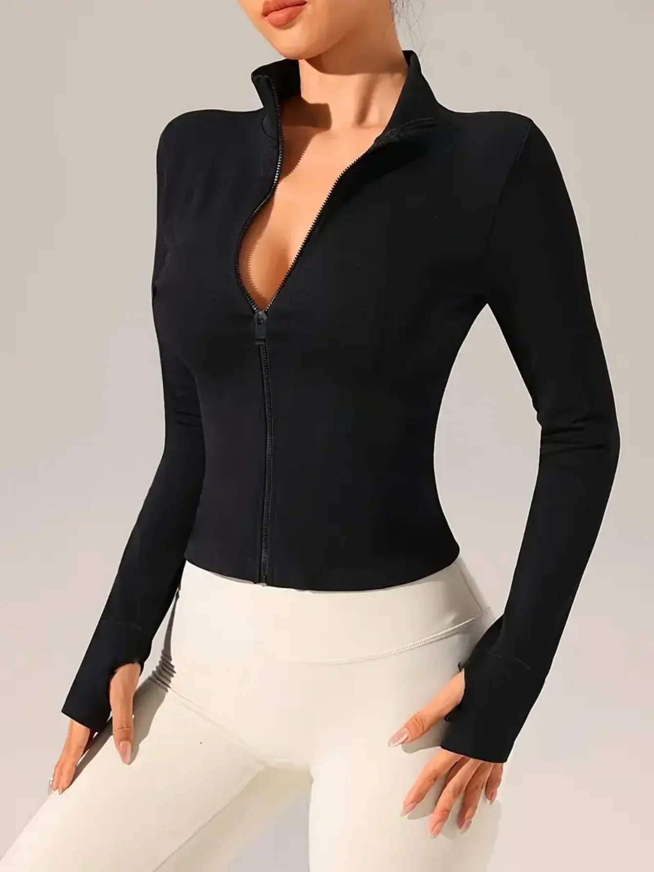 

New Women's Slim Fit Stand Collar Running Jacket UV Protection Zipper Open Cardigan Yoga Top Quick Dry Fitness Sportswear