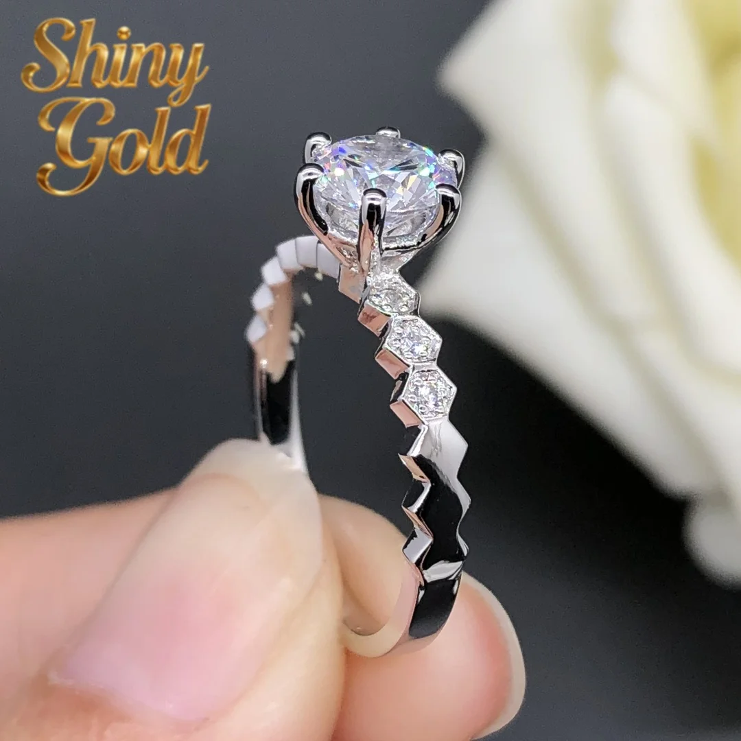 

ShinyGold 0.5,1,2,3Ctw 5.0-9.0mm D VVS1 Moissanite Diamond Engagement Ring 18K White Gold Jewelry For Women AU750 Wedding Ring