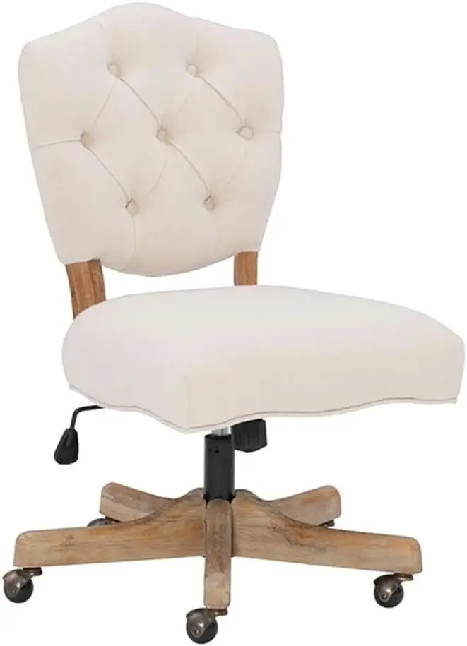 Transitional Fabric Tufted Swivel Office Chair In Beige