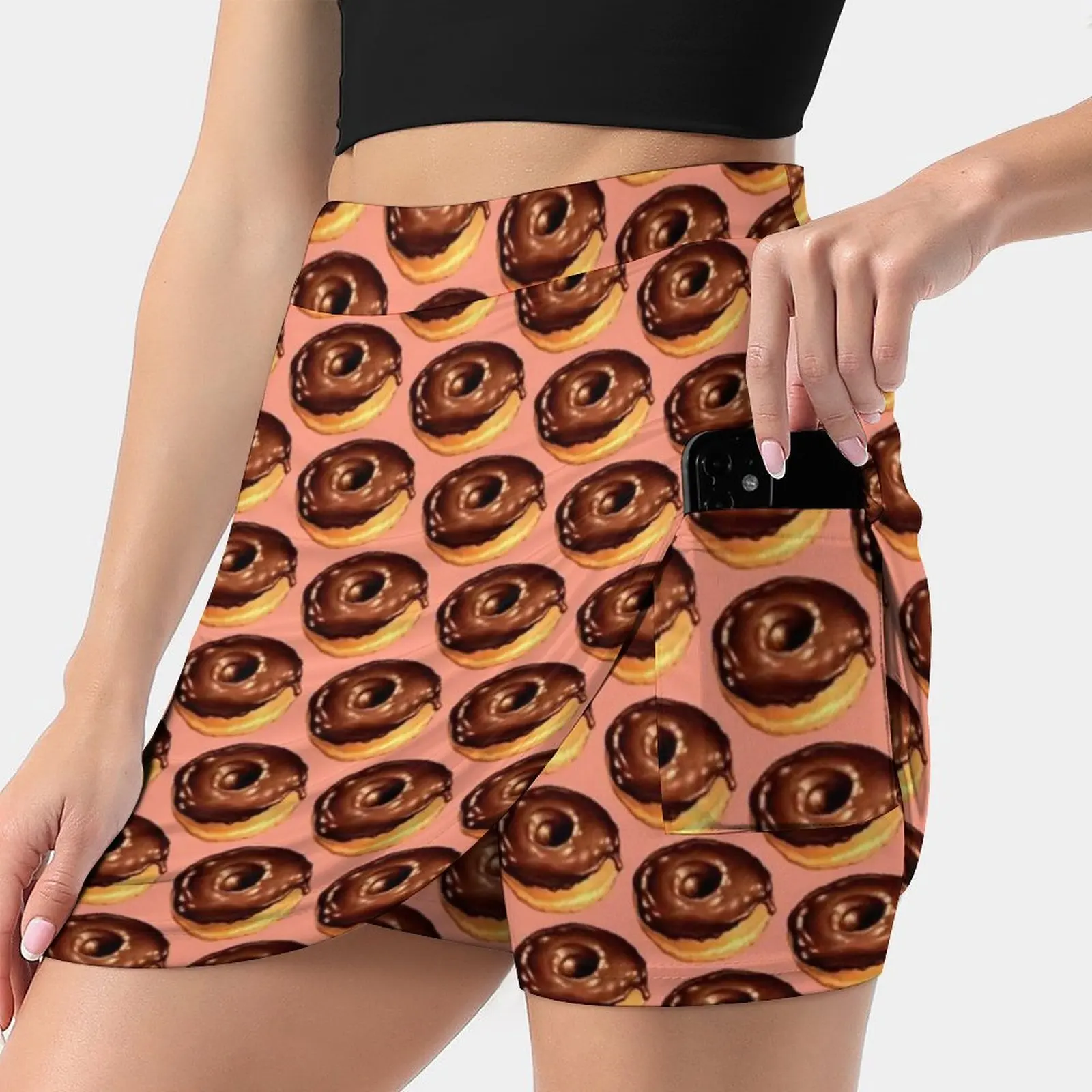 

Chocolate Donut Pattern-Pink Women's skirt Mini Skirts A Line Skirt With Hide Pocket Doughnut Food