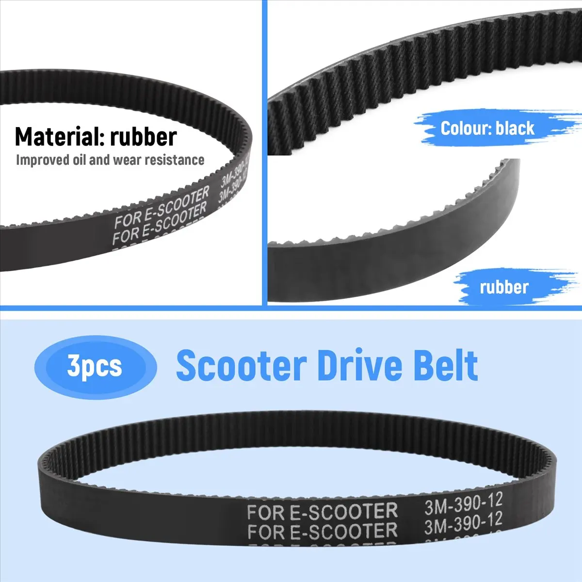 【CYBER MONDAY】3Pcs -390-12 Drive Belt Thickened Rubber Drive Belt Accessories for Electric Bike E-Bike Scooter Motorcycle