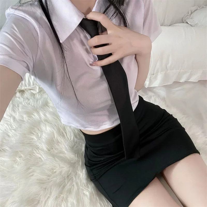 Open Chest Women Sexy Lingerie Secretary Uniform Temptation Office Cosplay Pajamas Nightclub Role Play Costumes Bodycon Skirt XL