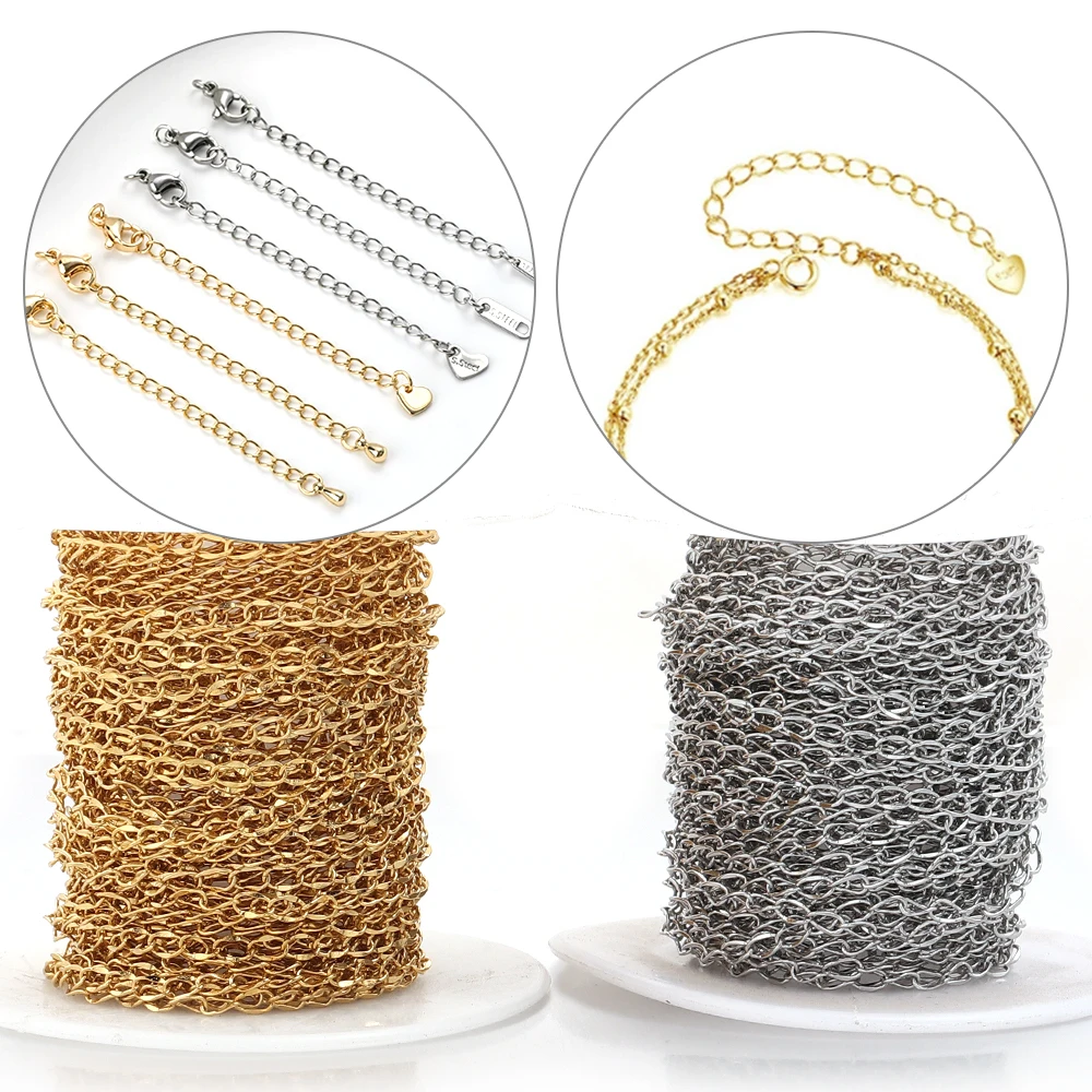 

10meters/roll Stainless Steel Link Chains Metal Extension Chain Bulk Chain For DIY Jewelry Making Necklace Bracelet Accessories