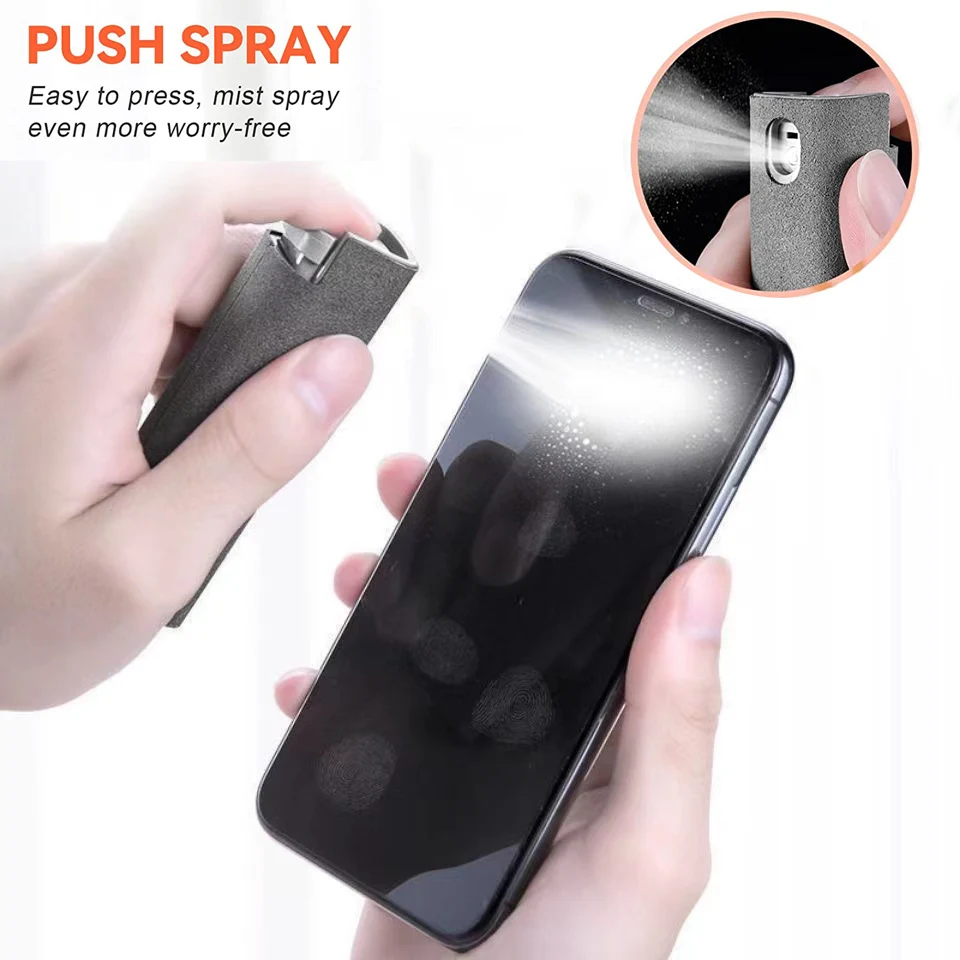 2 In 1 Mini Screen Cleaner Spray Bottle Portable Reusable Mobile Phone Tablet PC Laptops Screen Dust Remover Microfiber Cleaners