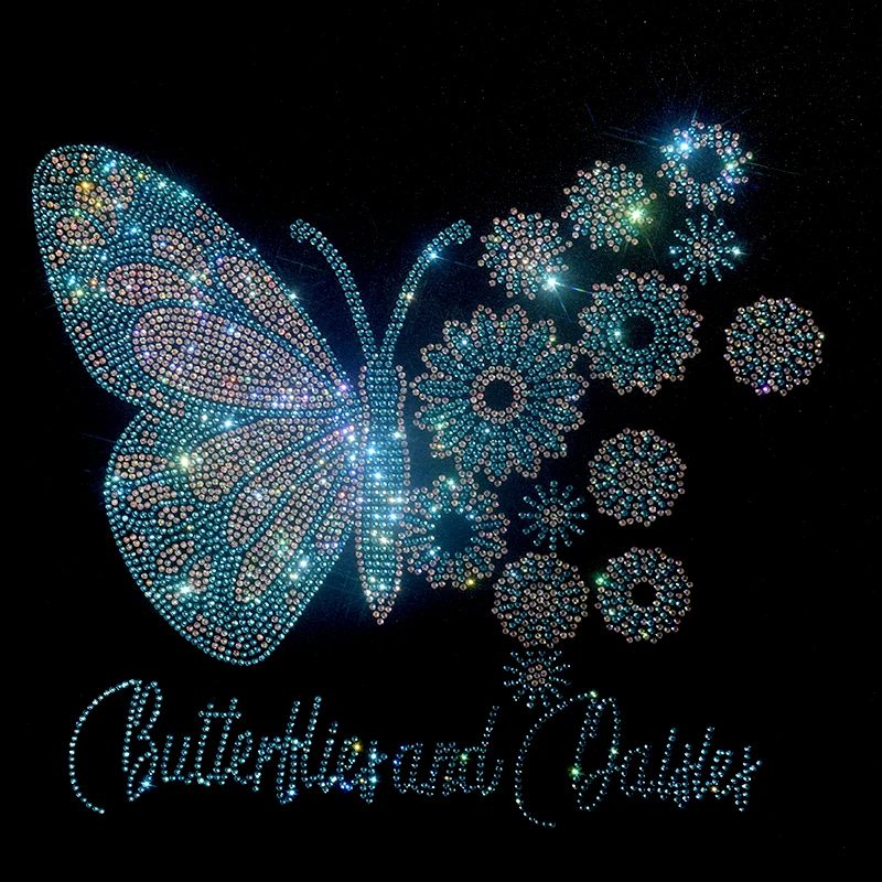 New shiny drill figure butterfly flower T-shirt ladies summer casual bottoming T-shirt high quality cotton fabrics