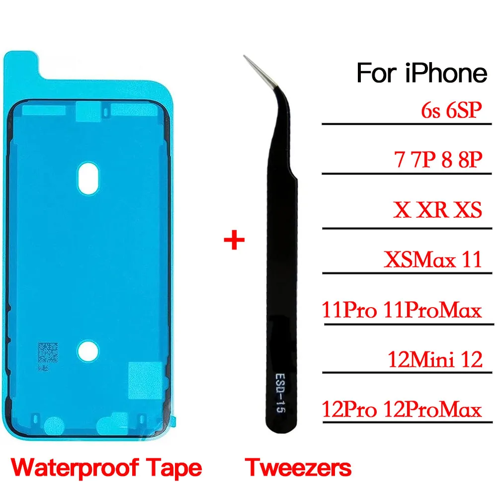 2PCS Waterproof Seal Adhesive Sticker For iPhone 6S 7 8 Plus X XS 11 12  Pro Max XR LCD Screen Frame Tape Glue With Tweezers