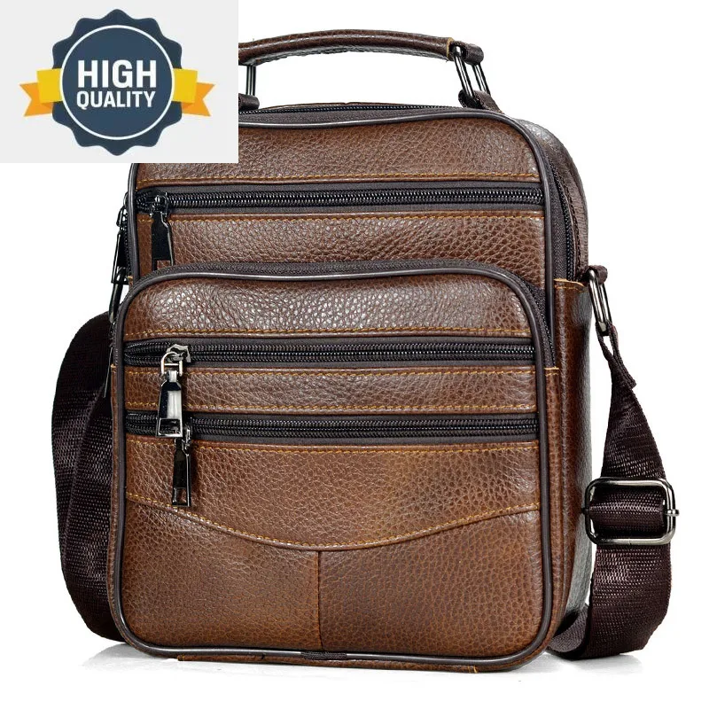 

Men Brown Fashion Messenger Bags Genuine Leather Handbags for Man Luxury Brand Male Crossbody Mini Pad Boy Shoulder