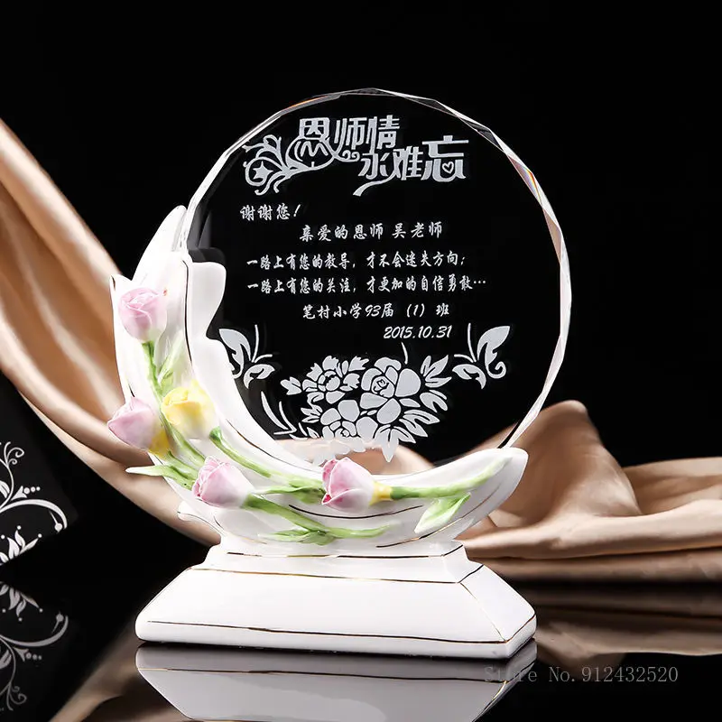 Flower Ceramic Crystal Trophy, Custom authorization Awarding, Creative Gift to Friends Award, Home Decor Universal Trophies, 1Pc