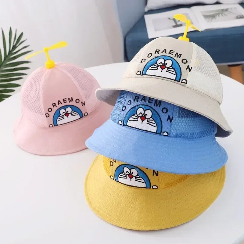 New Doraemon Kids Bucket Hat Cute Cartoon Anime Child Beach Round Cap Full Fabric Kuromi  Fashion Trend Bamboo Dragonfly Gift