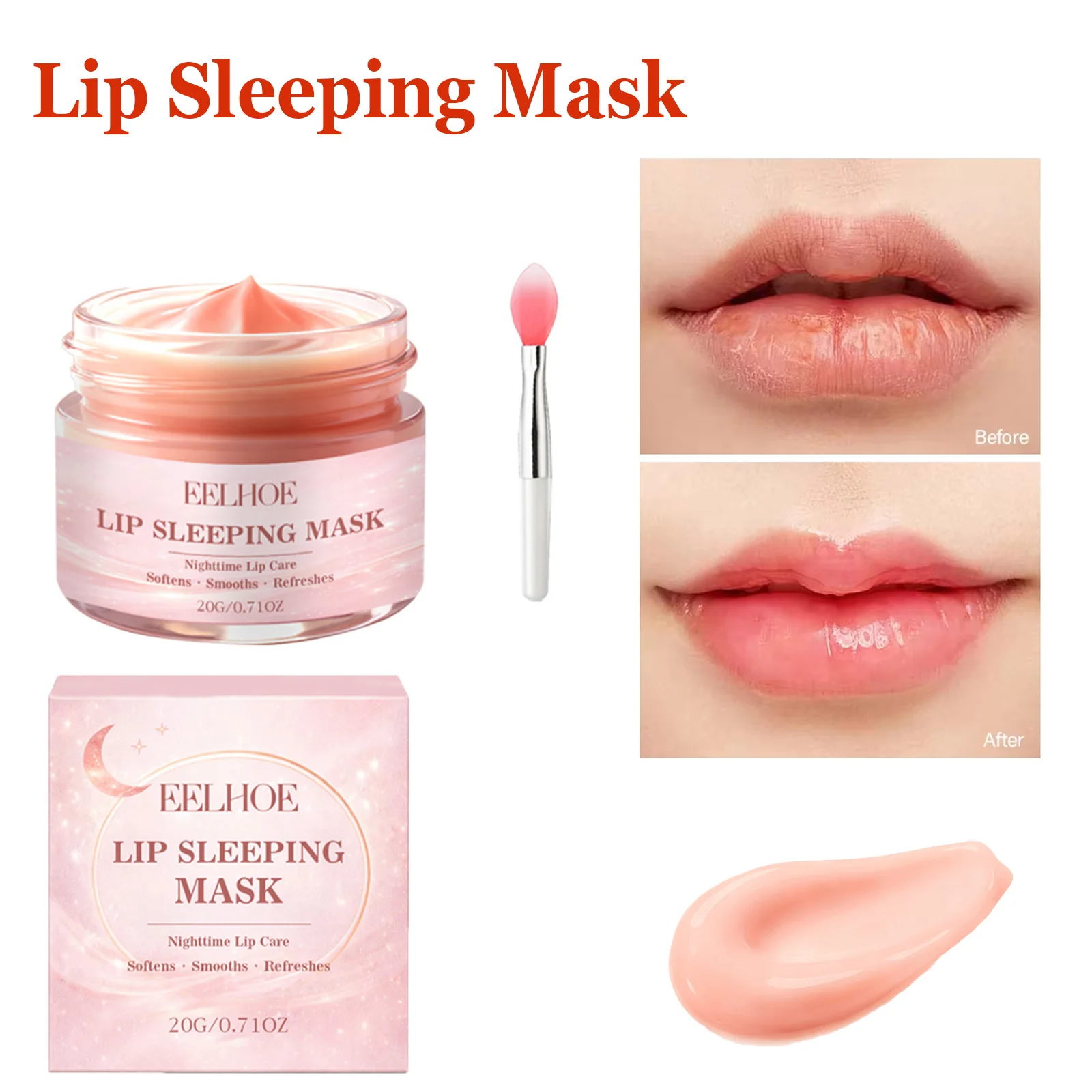 Lip Sleeping Mask Overnight Moisturizing Hydrating Lip Care Fade Lip Lines with Shea Butter Coconut Oil for Dry Cracked Lips