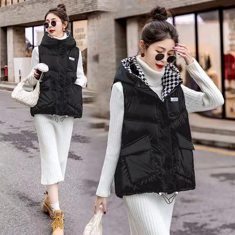 2024 New Women Jackets Vest Coat Autumn Winter Sleeveless Hooded Padded Warm Parkas Waistcoat Jacket Female Casual Outerwear