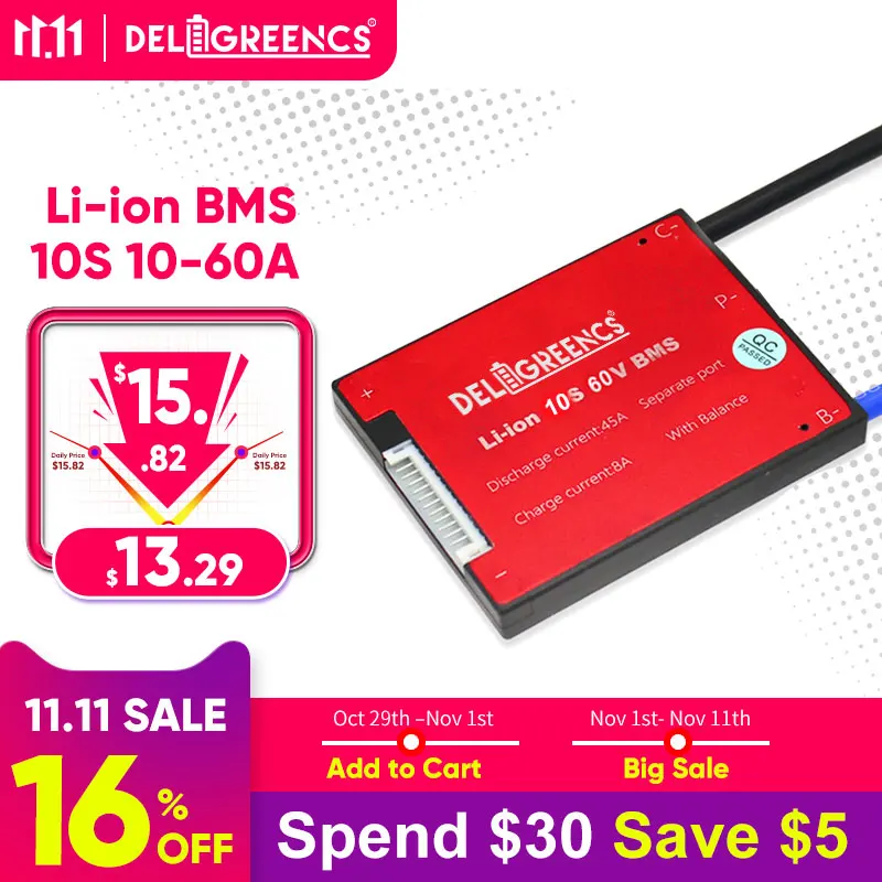 10S 15A 20A 30A 40A 50A 60A 36V PCM/PCB BMS สำหรับ 3.7V LiNCM แบตเตอรี่แพ็ค 18650 Lithion Ion แบตเตอรี่ sctoor