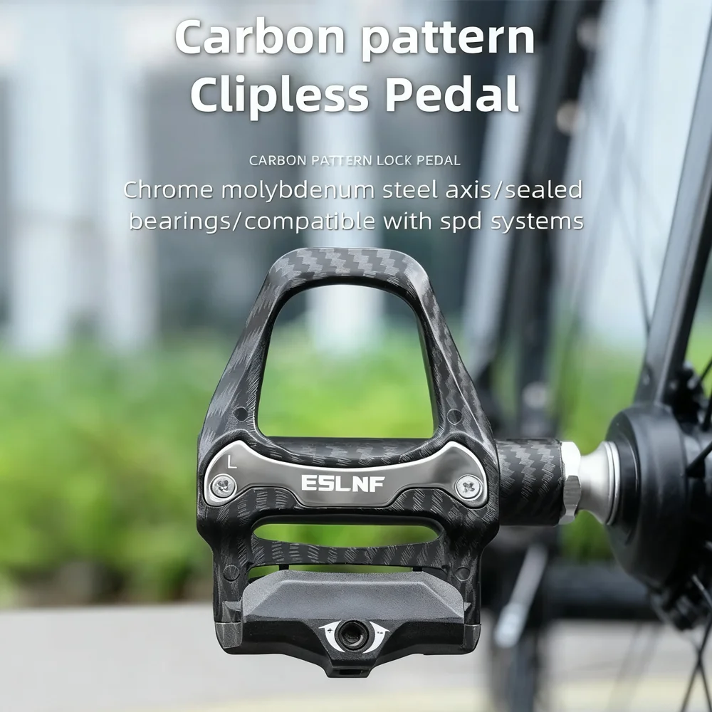 

High Quality Carbon Fiber Pattern Road Bike Cleats Pedal Sealed Bearing Quick Locking Cycling Racing Pedal Bike Part