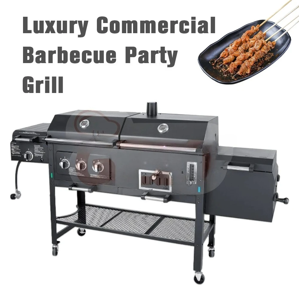 Portable 2-in-1 Combo Integrated Grill Trolley Camping Barbecue Stove  Outdoor Charcoal and  Outdoor Bbq Grill Trolley