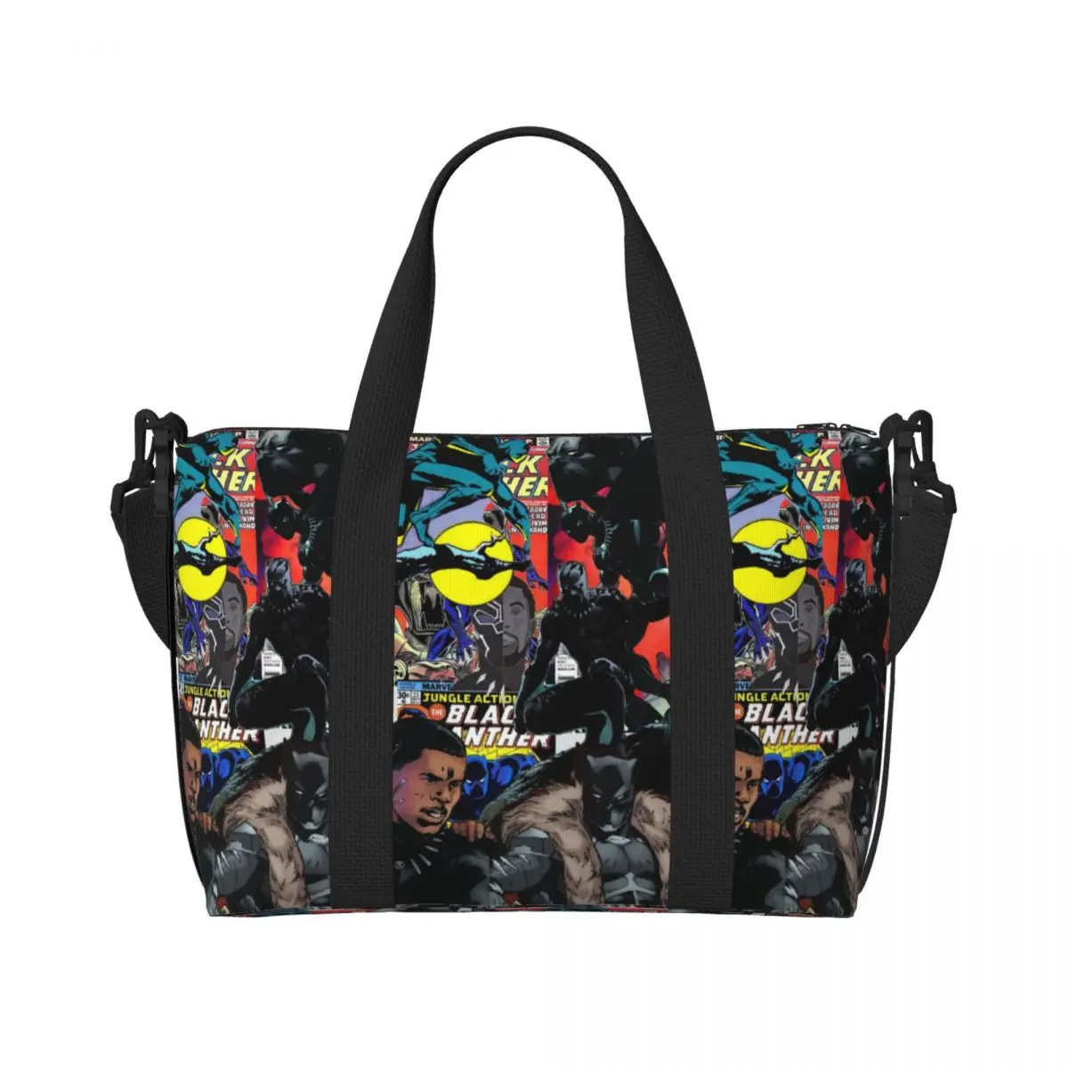 

Custom Black Panther Comic Wallpaper Cartoon Beach Tote Bag Women Extra Large Gym Carry On Travel Shopping Bags