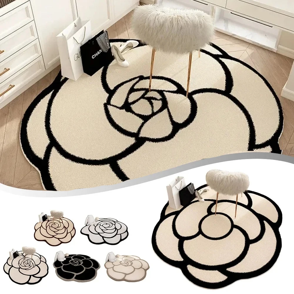 

120CM Flower Shape Plush Carpet Bedside Lotus Floor Soft Velvet Mat Blanket Mat For Living Room Bedroom Bathroom Anti-slip Rugs