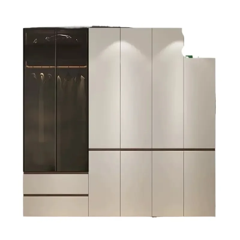 for Light Luxury Solid Wood Glass Door Segmented Wardrobe Eco Friendly European Pine Board 18mm Thickened Cabinet Household