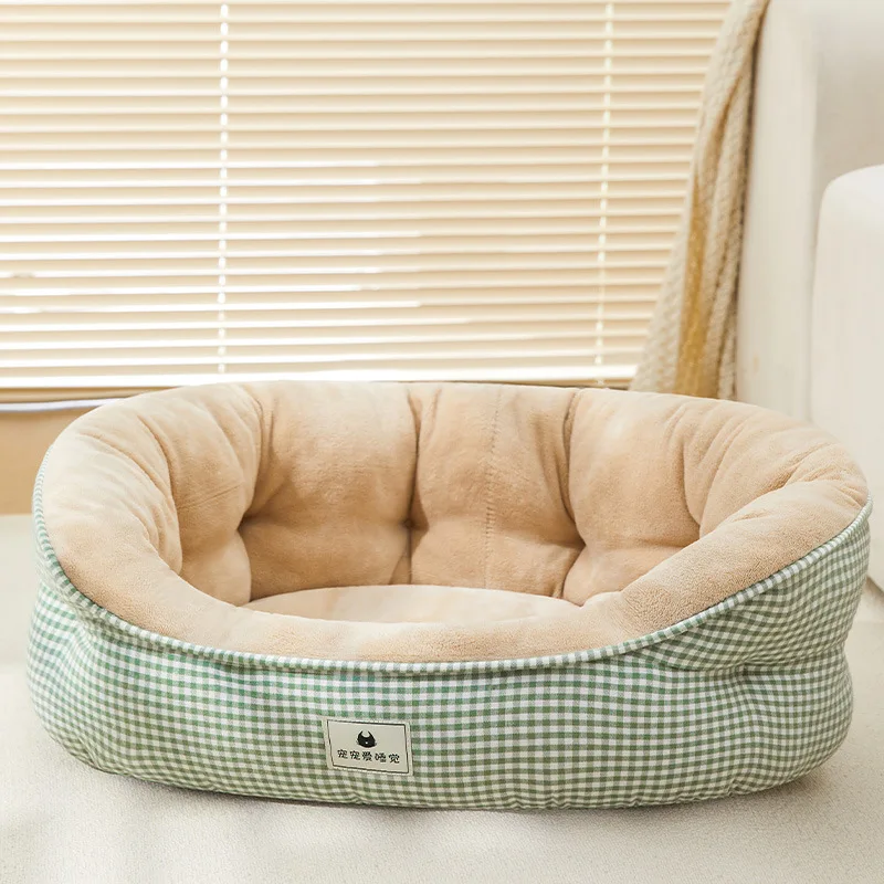 Autumn and Winter New Kennel Four Seasons Universal Plaid Colorblock Teddy Small Dog Bed Sofa Cat Nest Pet Supplies Accessories