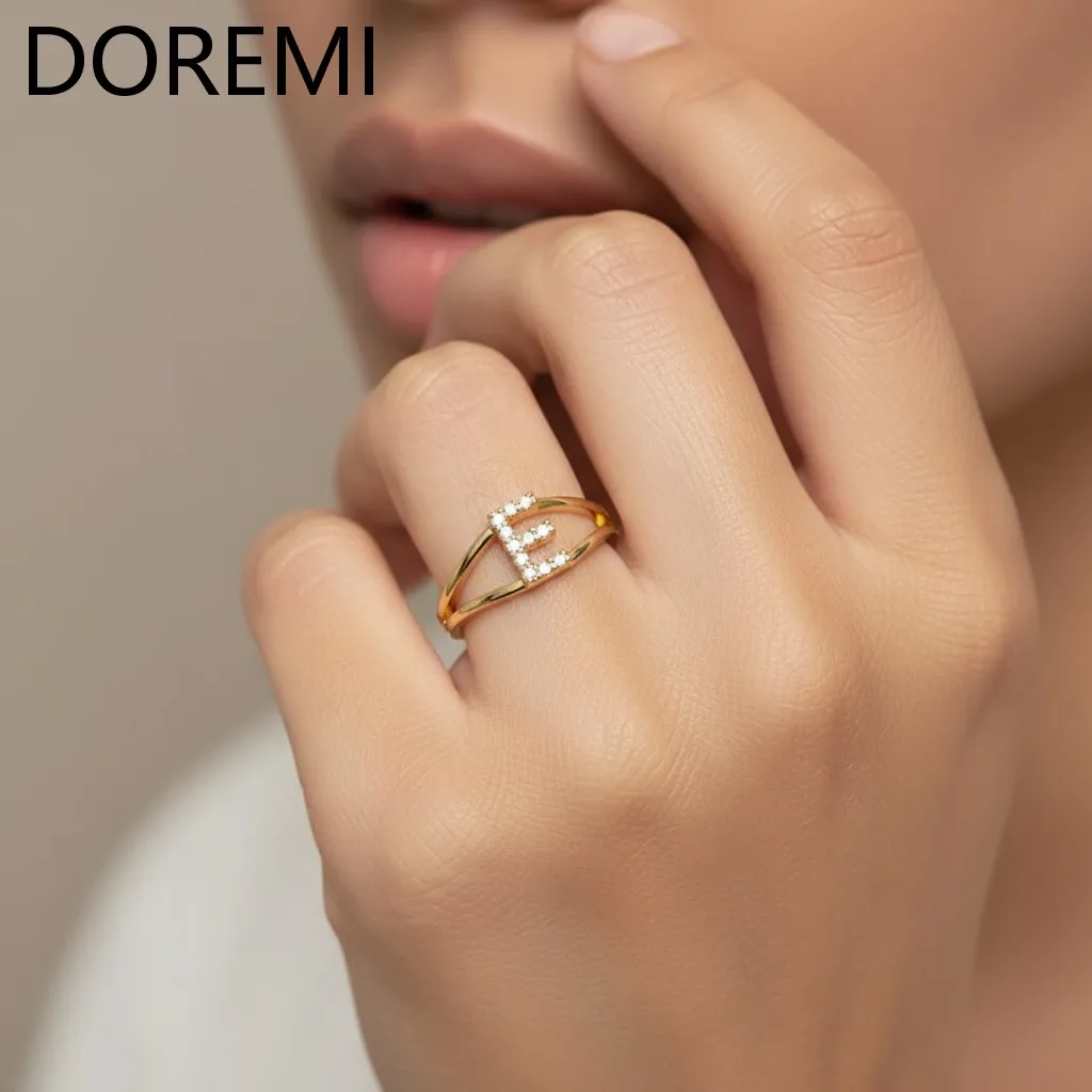 

DOREMI Personalized Gift Jewelry Custom Pave Initial Ring Personalized Letter Ring Stackable Double Ring Initial Letter Ring