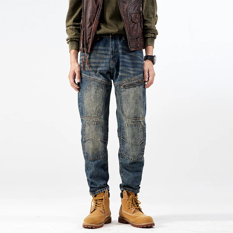 

Джинсы весна-осень 2026, мужские джинсы для верховой езды, американский ретро-винтаж, приталенный крой, стильная мужская одежда, тяжелые мотоциклетные брюки