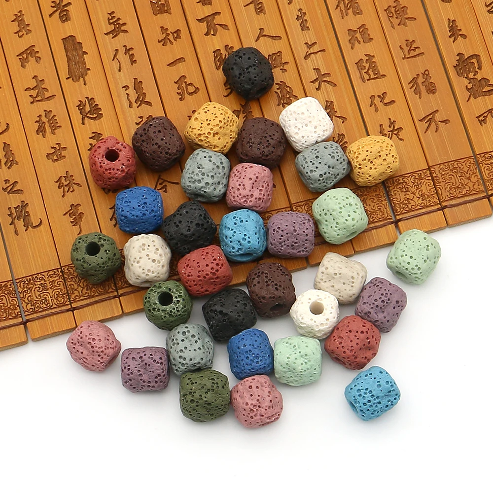 

12x12mm Natural Stone Rough Beads Colorful Volcanic Rock Irregular Cylindrical Beads Fashion Necklace Bracelet Accessory 10 Pcs