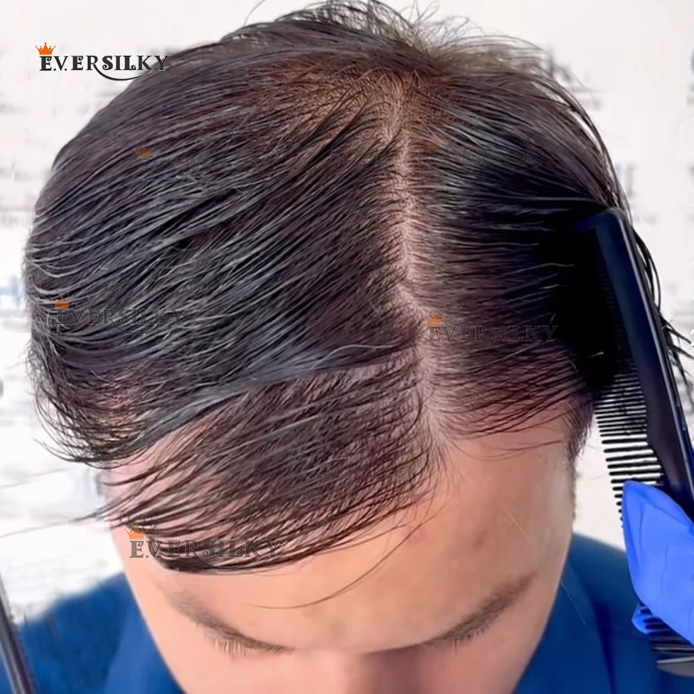 80%Density Invisible 0.02mm Thin Skin  Men's Hair Prosthesis 1b30 #240 Grey Human Hair Mens Toupee Natural Hairline Man's System