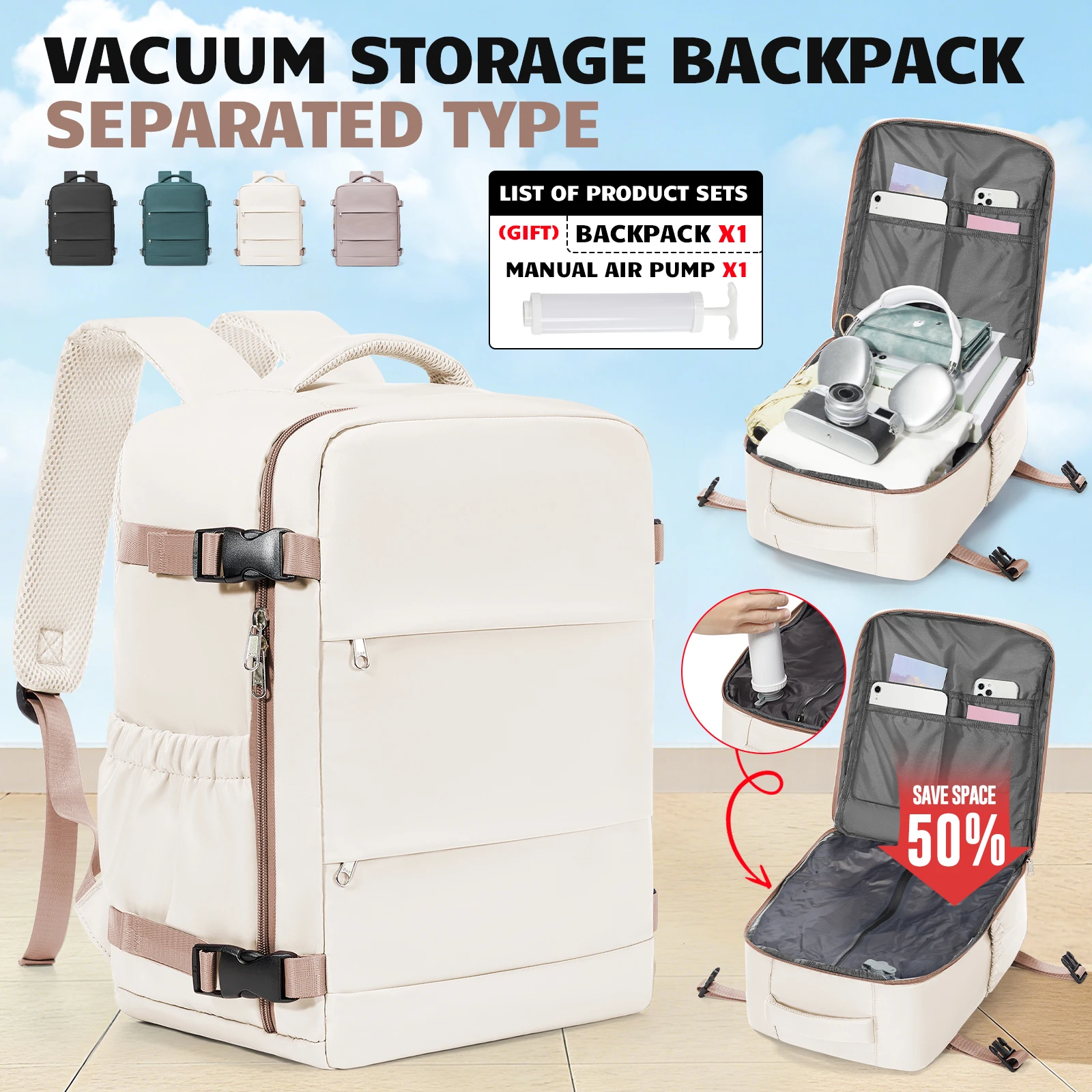 

Вакуумный рюкзак 40x30x20 см для ручной клади Ryanair, сумка для ноутбука 15,6 дюймов, дорожная сумка для женщин, сумка для работы, школьная сумка