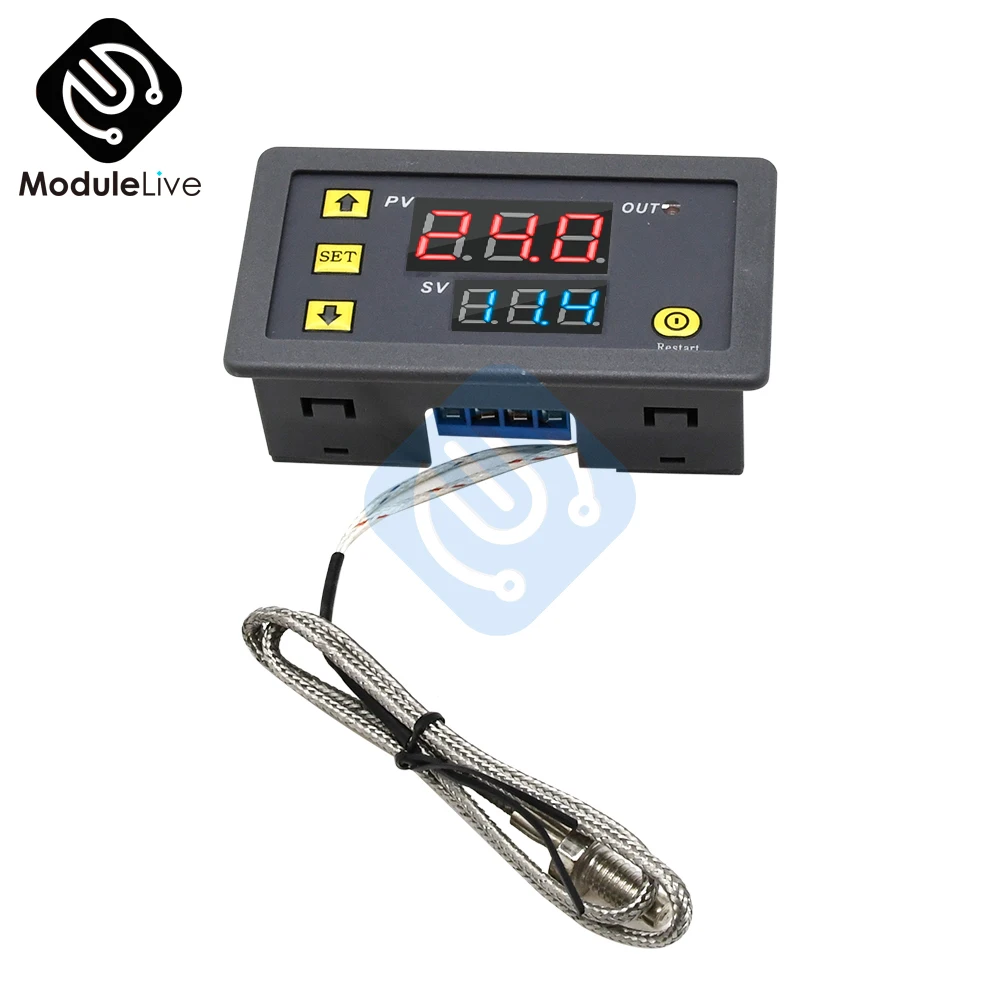 W3230 DC 12V 24V AC110-220V Digital Temperature Control K Type Probe LED Thermostat Regulator Heat/Cooling Control Thermoregulat