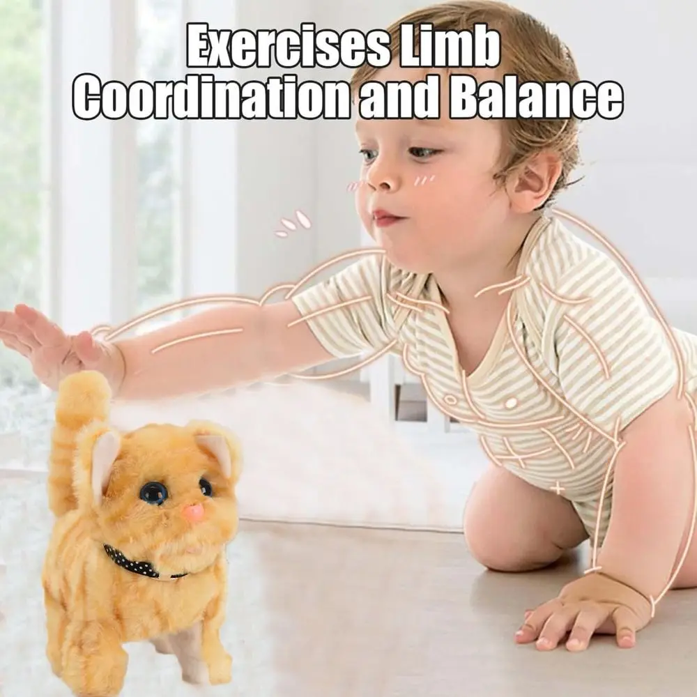 Interaktives Katzen-Plüschtier zum Gehen, Wackeln, Schwanz mit Sound, Gehroboter, Kätzchen-Plüschbegleiter, sanft zu berühren