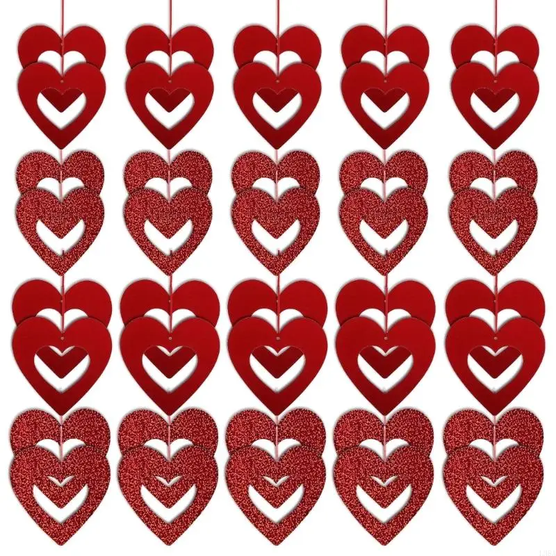 

L38A 40pcs Hollow Heart Shaped Hangings for Valentines Day Party Handmade Hanging Decoration Wedding Party Accessories