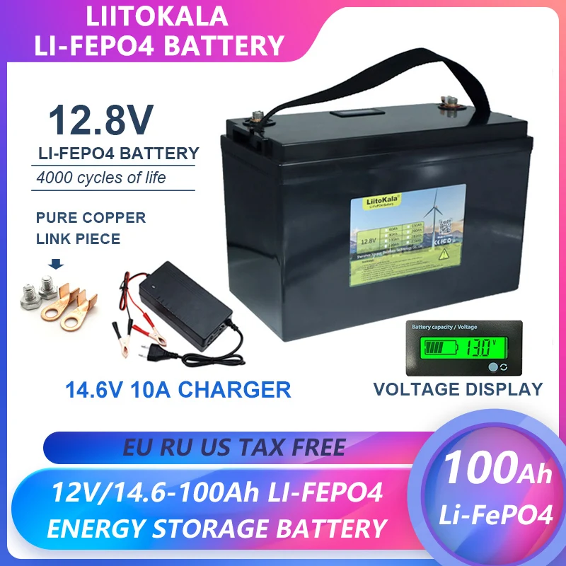 

12V 60Ah 100Ah LiFePO4 Battery Built-in BMS Lithium Iron Phosphate Cell Pack For RV Campers Golf Cart Solar Storage