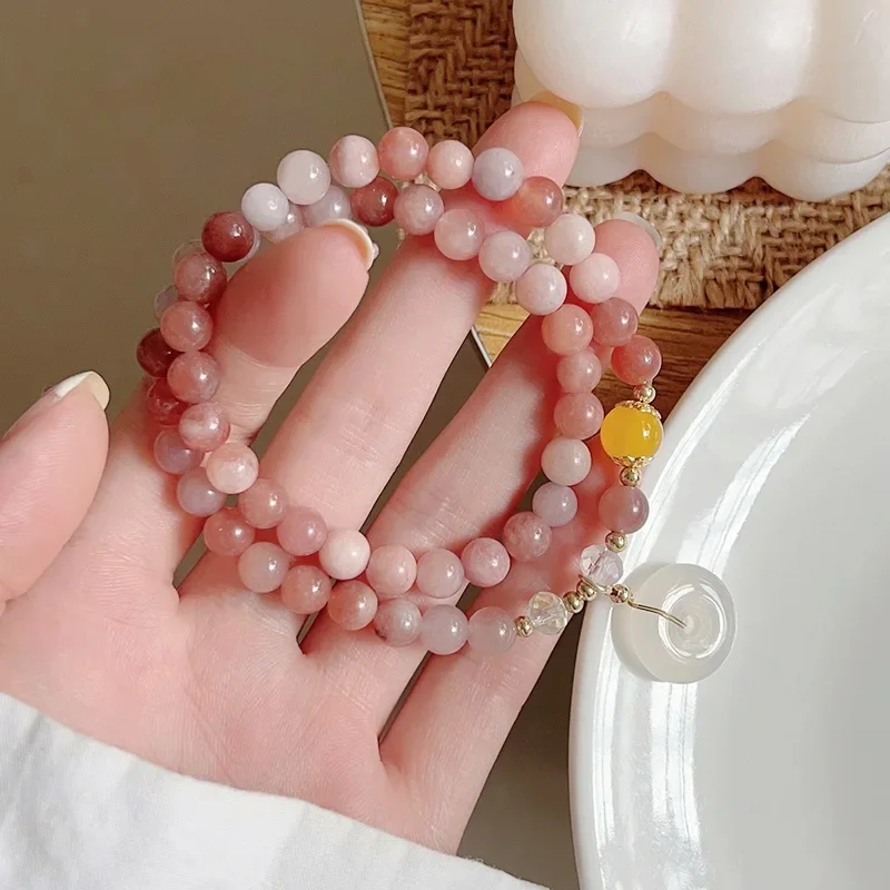 Elastic Jade Flower Bracelet with Vintage and Multi-layered Colorful Stone Design Stylish Two-circle Wristband for Women Boho