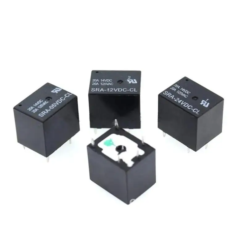 100Pcs 5V 12V 24V 20A DC Power Relay SRA-05VDC-CL SRA-12VDC-CL SRA-24VDC-CL 5Pin PCB Type In stock Black Automobile relay