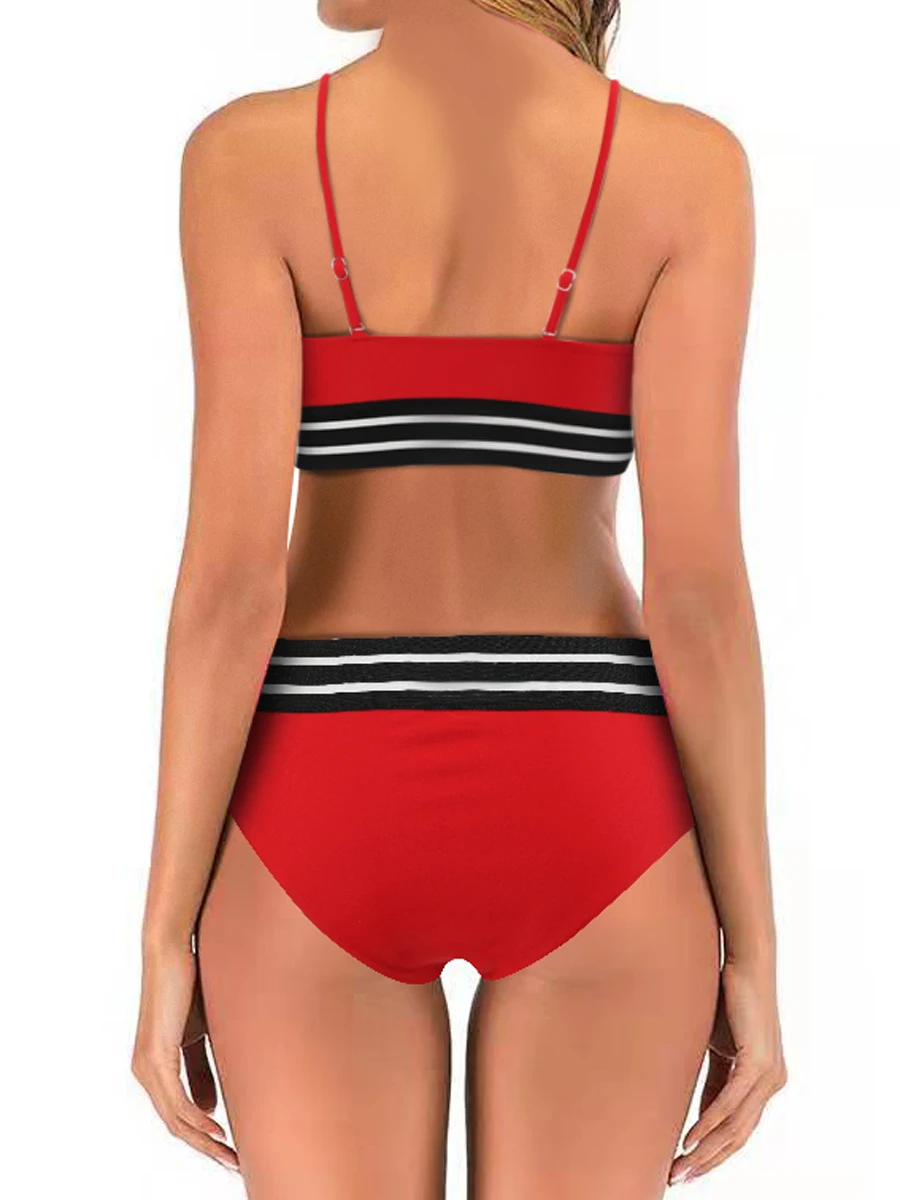 Bikini con scollo a U con nastro a rete 2023 costumi da bagno a triangolo da donna costume da bagno solido Sexy da donna a vita alta costume da