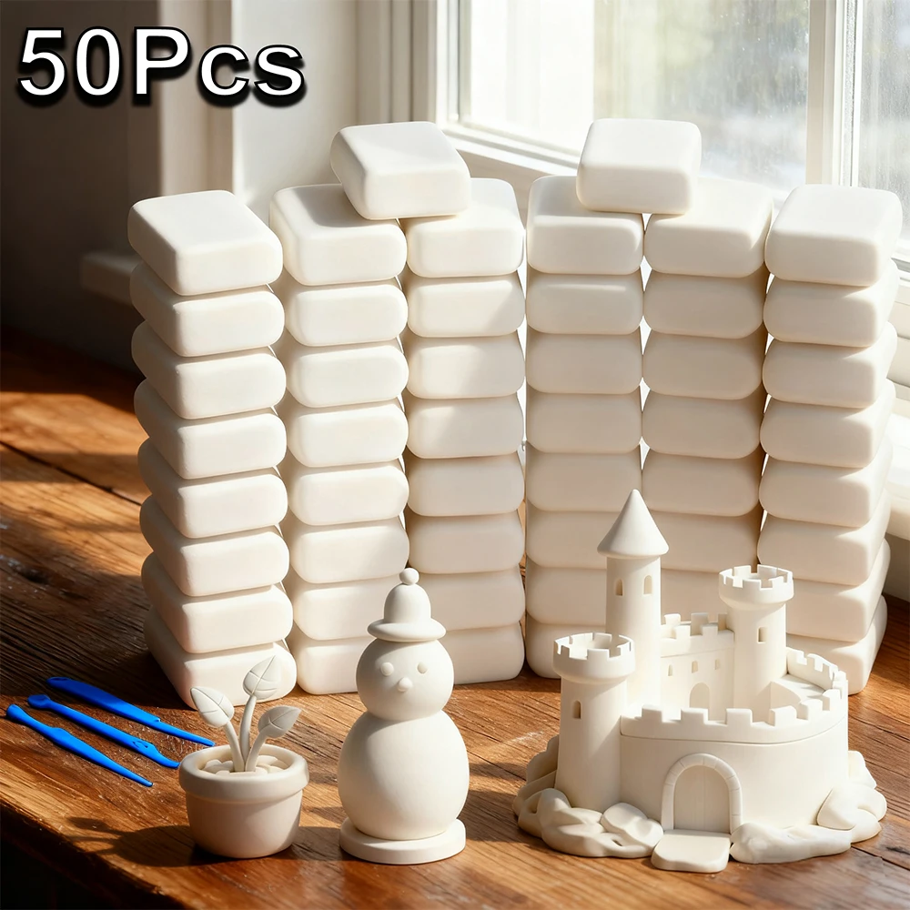 50 paquetes de arcilla blanca creativa, arcilla ultraligera de secado al aire, arcilla para modelar, arcilla de juguete para espacios, kit de modelado DIY con herramientas y tutorial en video.
