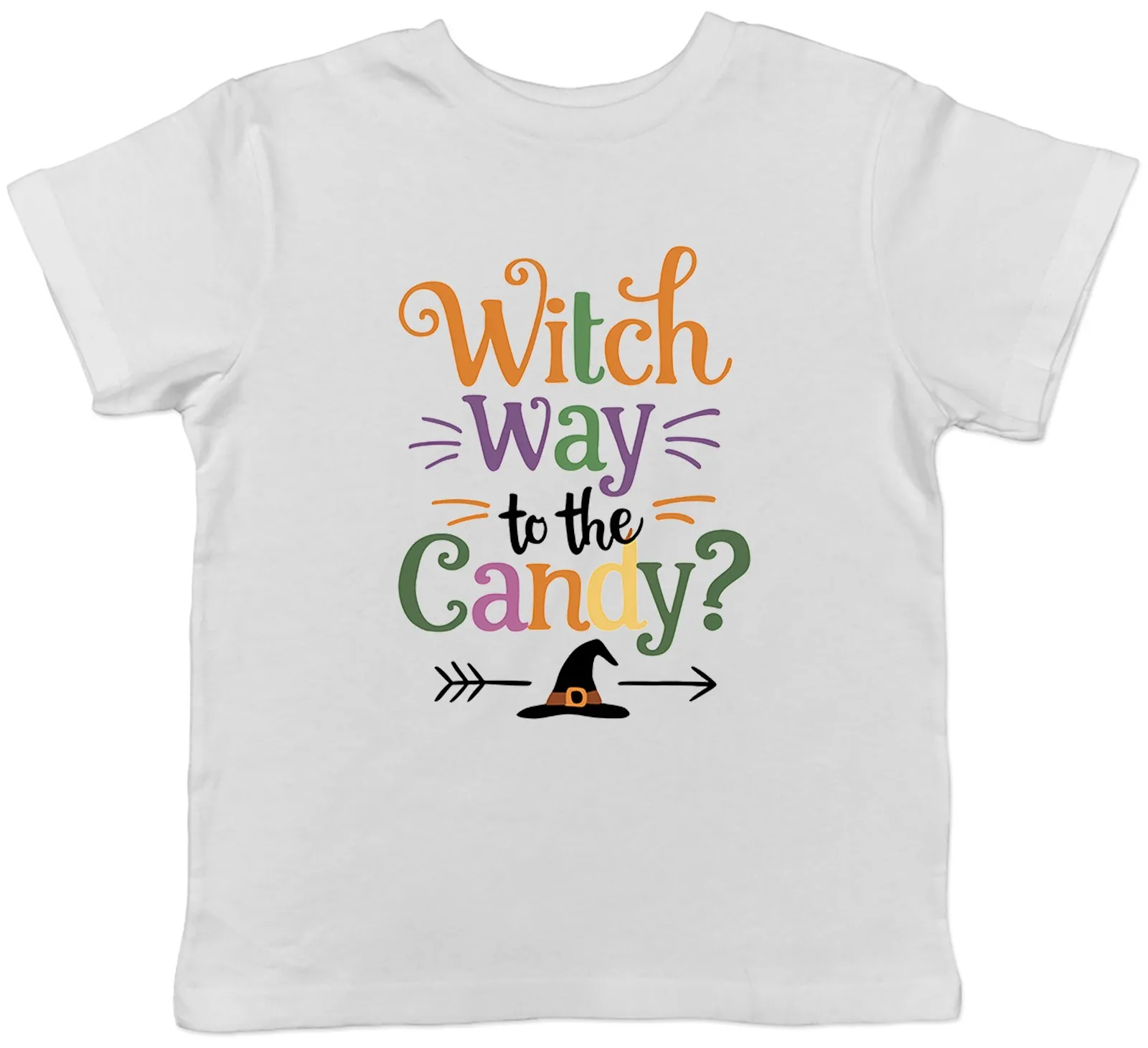 Witch way to the Candy? T-Shirt Funny Halloween Sweet Treats Children Boys Girls