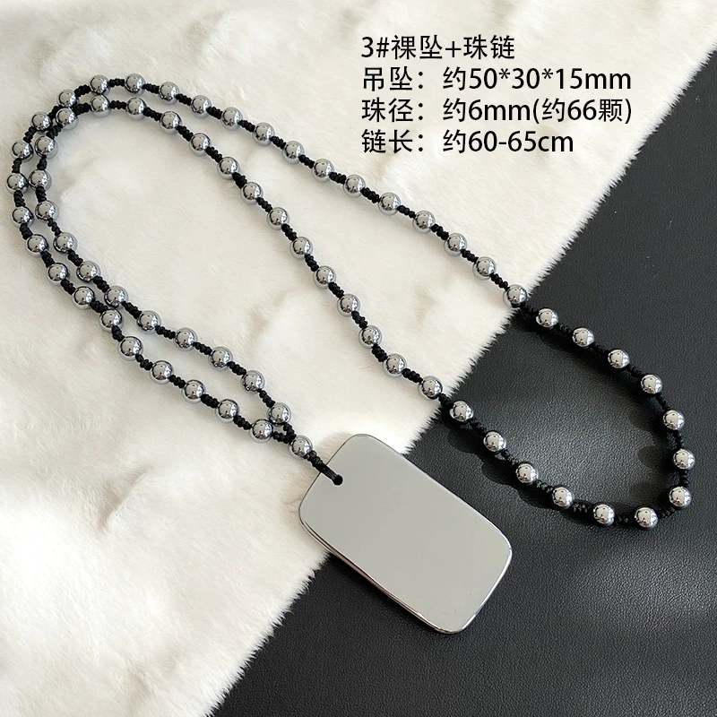 Natural White Terahertz Wave Rectangle Necklace Pendant Chain Women Men 50x30x15mm Healing Stone Fashion Jewelry AAAAAA