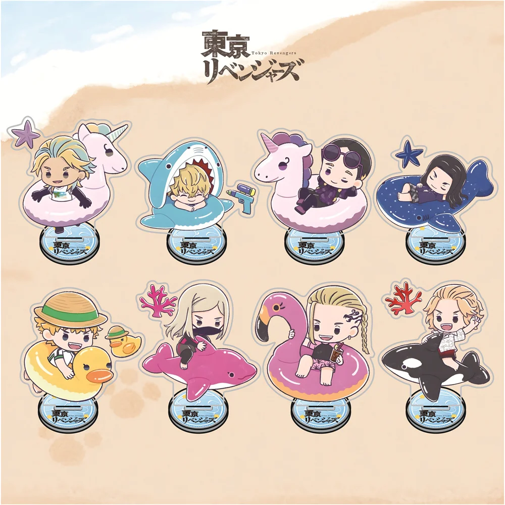 10cm Tokyo Revengers Summer Beach Chibi Acrylic Stand Figures Keychain Anime Collectible Merch Desktop Decoration Fan Gift