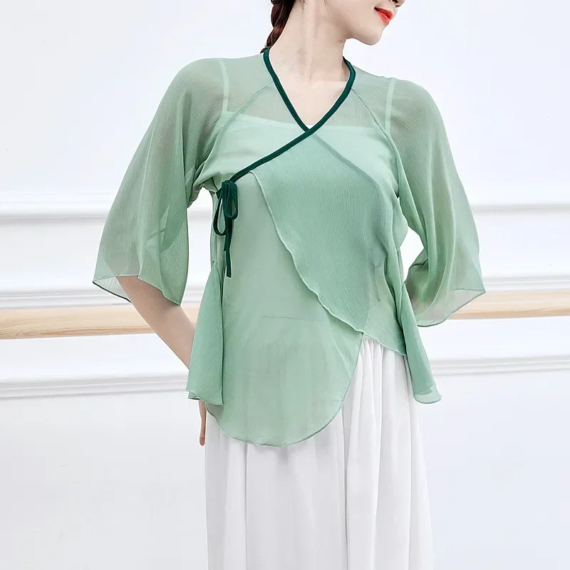 Elegant Chinese ancient style outer body rhyme top body national art test practice clothes classical dance gauze