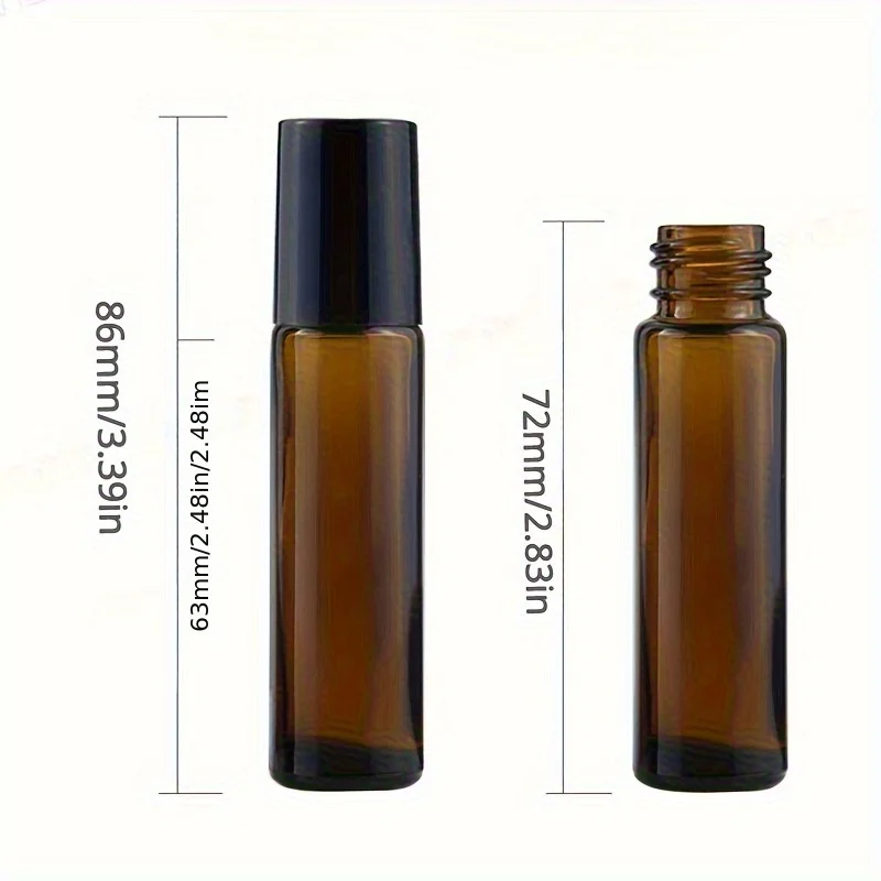 42개 0.33OZ(10ML) 호박색 유리 에센셜 오일 드럼 병(스테인레스 스틸 볼 포함) - 여행에 이상적