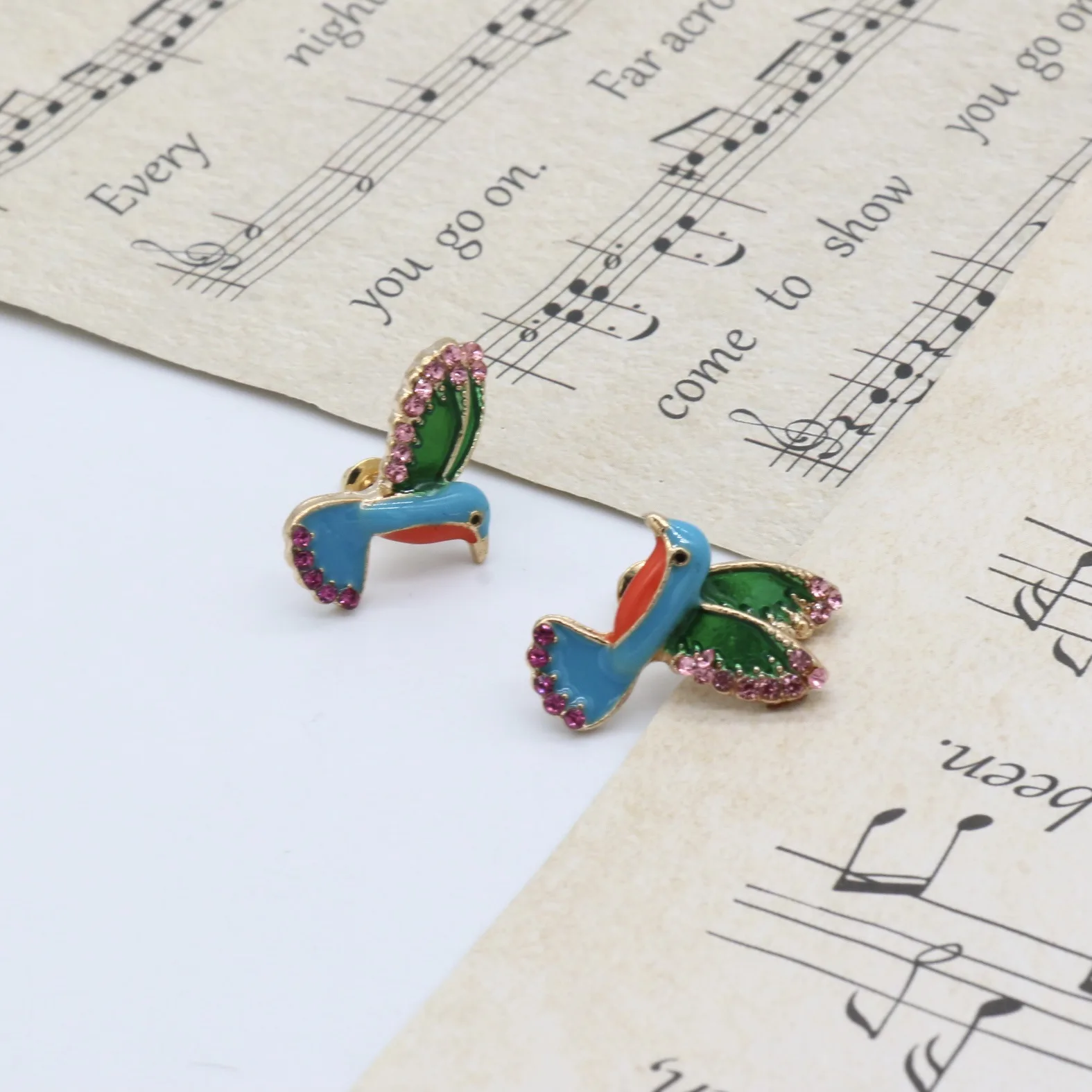 1 Pair Fashion Rhinestone Birds Stud Earrings for Women Vintage Blue Enamel Earring Fashion Jewelry Brincos