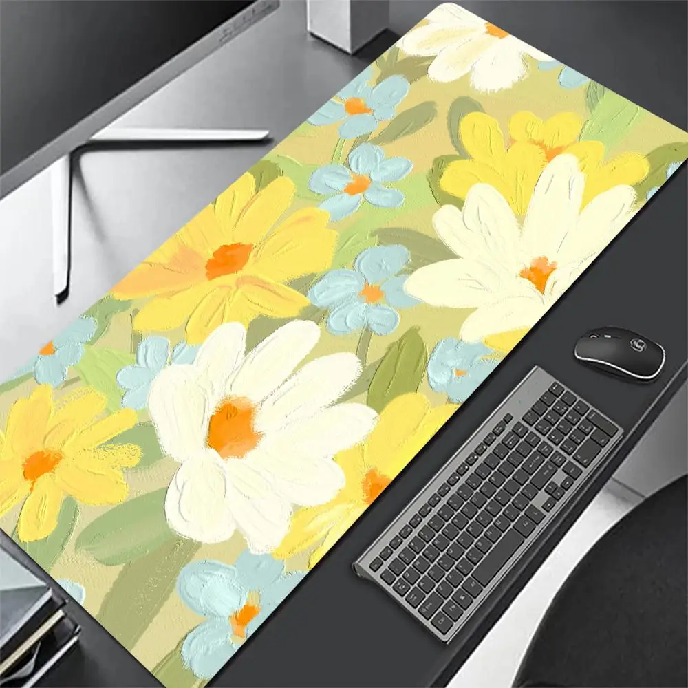 

Oil painting flowers Mouse Pad Anti-slip Rubber mousemat Computer Gamer Accessories Desk Mat Stitched Edge Large Gaming Mousepad