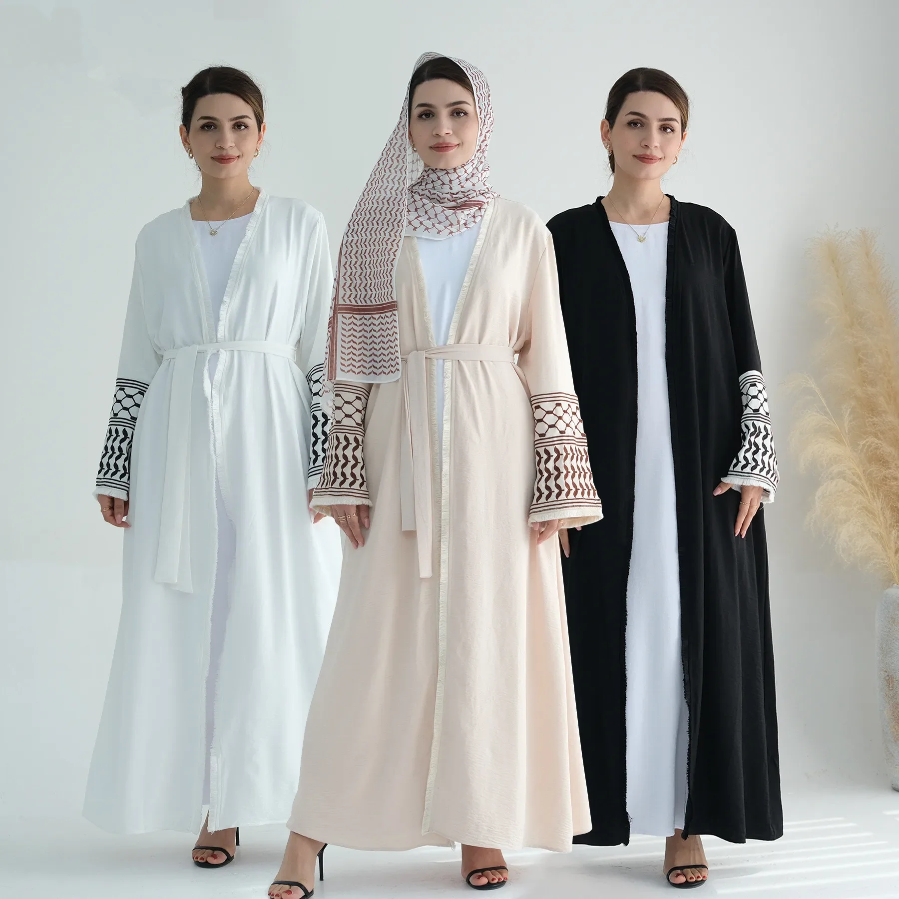 Ricamo Abaya aperto per le donne bambini ragazze nappa Kimono Cardigan abito musulmano Dubai turchia caftano abito arabo saudita Jalabiya