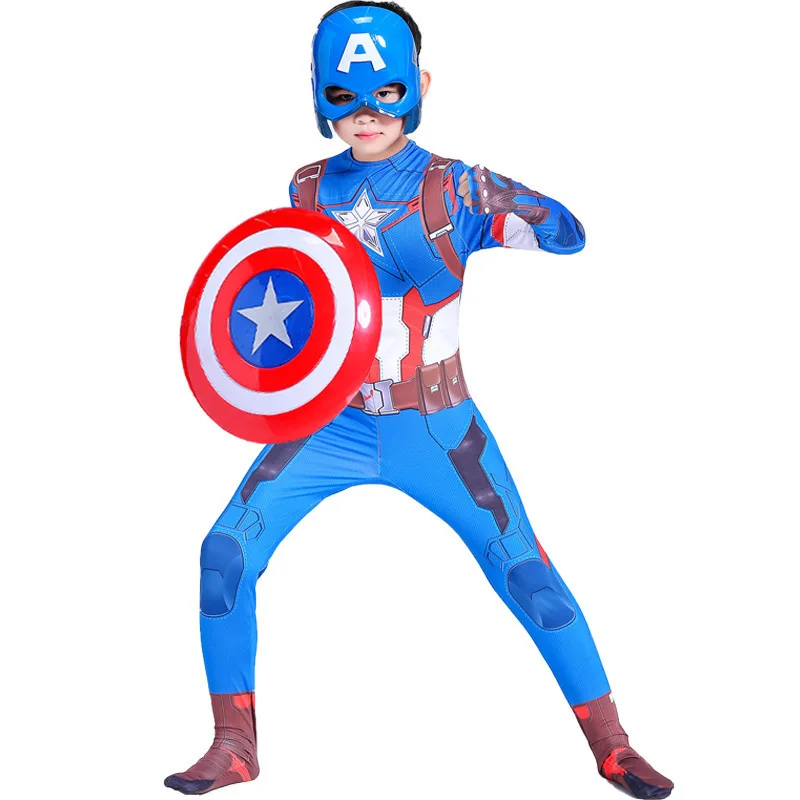 Hot Sale Captain Superhero Cosplay Halloween Superhero Costume Jumpsuit with Accessories for Kid