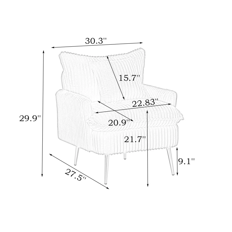 30.31 Inch Single Chair Fashion Yellow Sofa  Coarse Corduroy Fabric  Soft And Comfortable  Suitable For Apartment Office Living